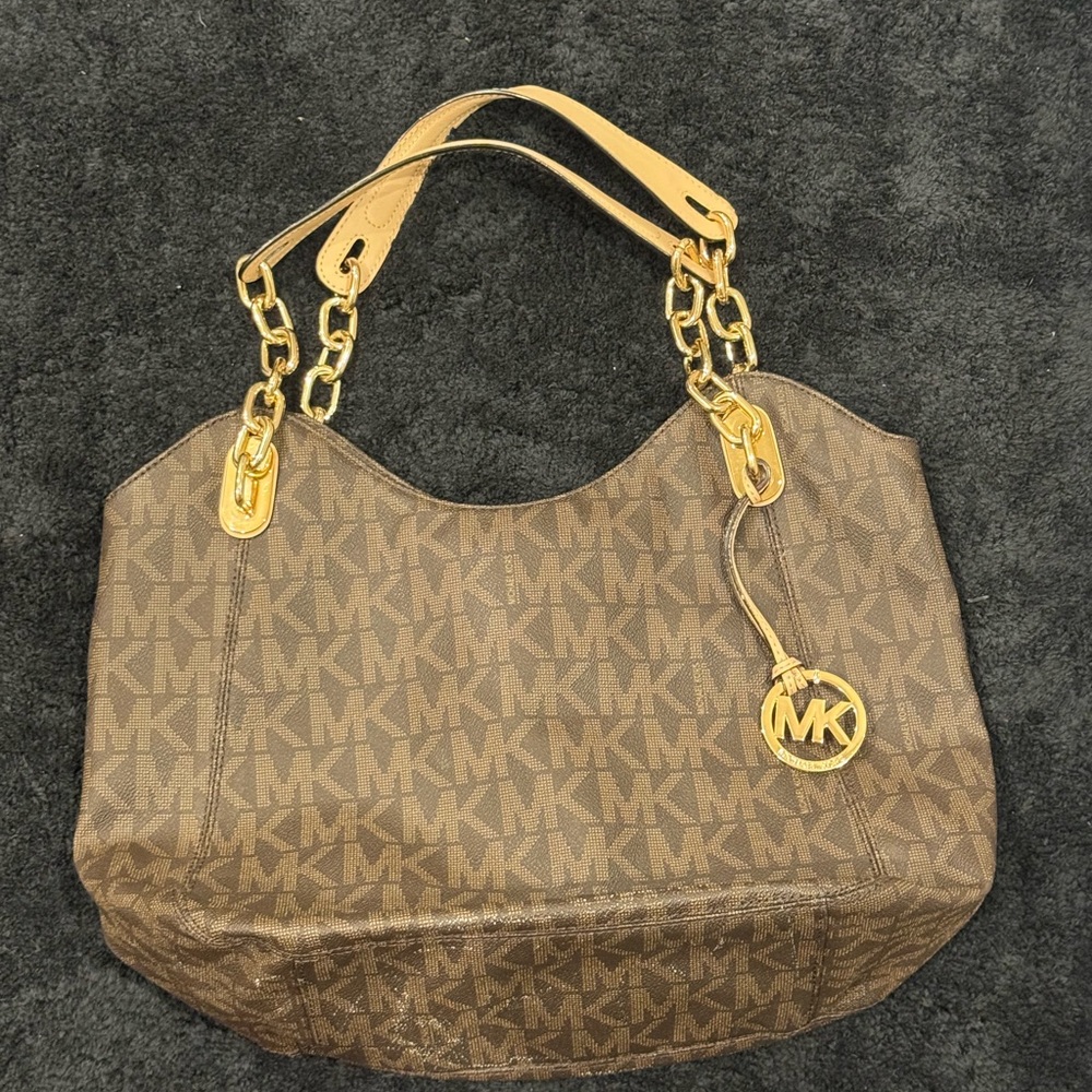Michael Kors Brown and Gold Shoulder Bag with Signature Monogram